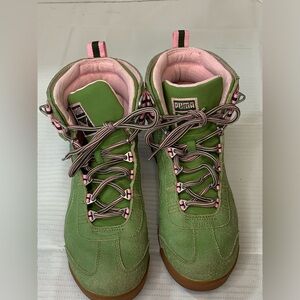 Puma Roma Boots VFG-0707 Green&Pink Womans size 6 1/2.EUC